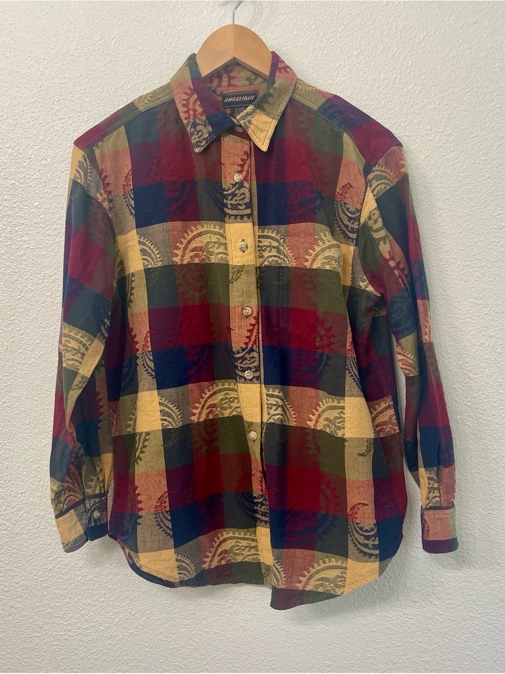 Angelique Multicolor Plaid Button-Down Shirt Subtle Oversized Paisley Flannel